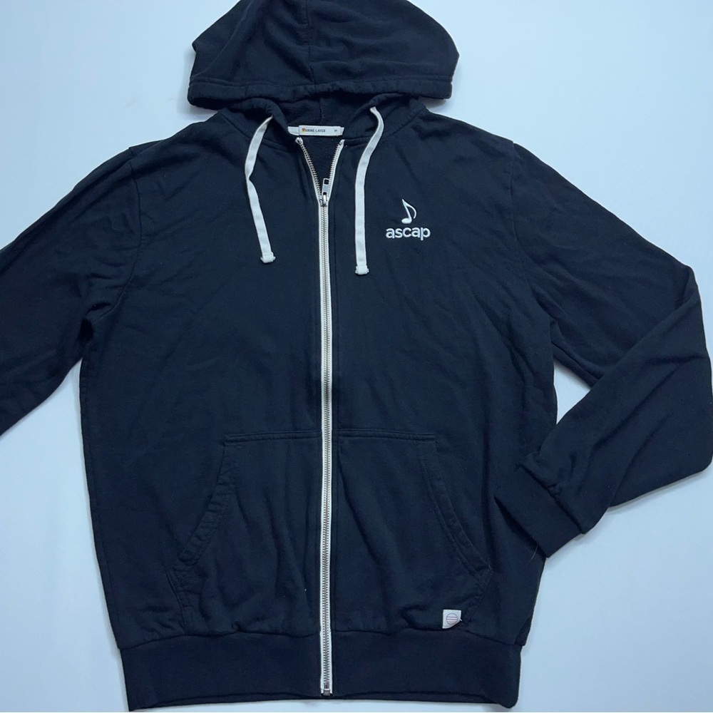 Marine Layer Afternoon Hoodie Mens Size Medium Black Full Zip Soft Cotton Modal